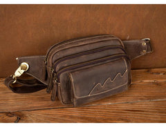 Dark Brown Leather Fanny Pack Mens Waist Bag Hip Pack Belt Bags Bumbags for Men