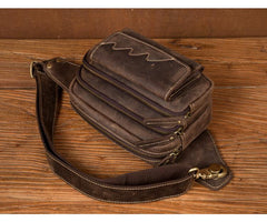Dark Brown Leather Fanny Pack Mens Waist Bag Hip Pack Belt Bags Bumbags for Men