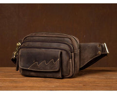 Dark Brown Leather Fanny Pack Mens Waist Bag Hip Pack Belt Bags Bumbags for Men