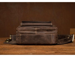 Dark Brown Leather Fanny Pack Mens Waist Bag Hip Pack Belt Bags Bumbags for Men