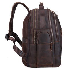 Dark Brown Leather Men's 17-inch Huge Computer Backpack Large Travel Backpack Large College Backpack For Men