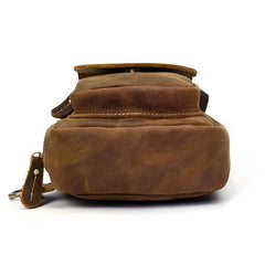 Leather Men's 8 inches Brown Sling Bag Chest Bag Dark Brown One Shoulder Backpack For Men
