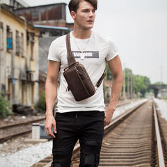 Vintage Brown Leather Mens Crossbody Pack Sling Bag Sling Pack Casual Chest Bags One Shoulder Backpack for Men
