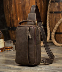 Vintage Brown Leather Mens Crossbody Pack Sling Bag Sling Pack Casual Chest Bags One Shoulder Backpack for Men
