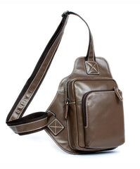 Dark Brown Leather Mens Cool Sling Bag Crossbody Pack Black Chest Bag for men