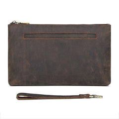 Dark Brown Leather Mens Large Business Wristlet Wallet Bag Zipper Clutch Wallet For Men