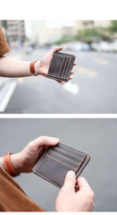 Vintage Brown Slim Leather Mens Card Wallet Small Card Holder Front Pocket Wallet For Men