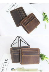 Vintage Brown Slim Leather Mens Card Wallet Small Card Holder Front Pocket Wallet For Men