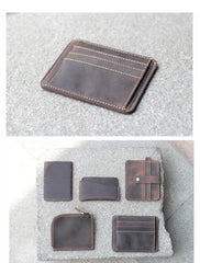 Vintage Brown Slim Leather Mens Card Wallet Small Card Holder Front Pocket Wallet For Men
