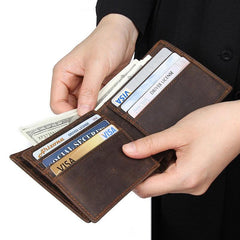 Cool Dark Brown Vintage Bifold Small Wallet Leather Mens Black billfold Small Wallet Card Wallet Coin Purse For Men