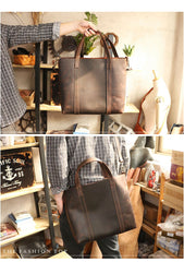 Dark Brown Vintage Leather Men Large Tote Bag Courier Tote Messenger Bag Tote For Men