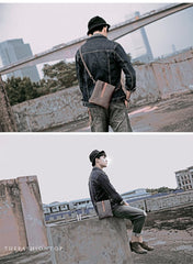 Dark Coffee Leather Mens Small Vertical Courier Bag Messenger Bags Black Small Postman Bag For Men