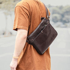 Dark Coffee Leather Mens Casual Small Courier Bag Messenger Bags Brown Postman Bag For Men