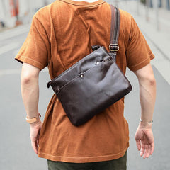 Dark Coffee Leather Mens Casual Small Courier Bag Messenger Bags Brown Postman Bag For Men