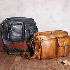 Brown Cool Leather Mens 14 inches Side Bag Gray Courier Bag Messenger Bag for Men