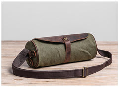 Gray Leather Mens Green Barrel Sling Bag Postman Bag Bucket Messenger Bag Side Bag For Men