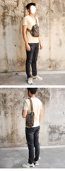 Canvas Black Mens Sling Bag Green Chest Bag One Shoulder Backpack For Men