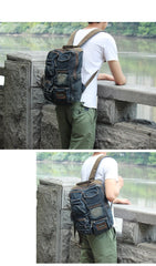 Denim Blue Mens 14 inches Backpack School Backpack Blue Jean Travel Backpack For Men