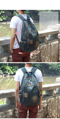 Denim Blue Mens 15 inches Backpack Laptop Backpack Jean Travel Backpacks For Men