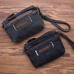 Black Denim Womens Mini Shoulder Bags Keys Coin Wallet Crossbody Bag Denim Wirstlet Purse