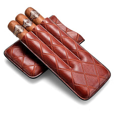 Coffee Diamond Leather Mens 3pcs Cigar Case With Cutter Leather Cigar Cases for Men