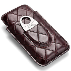 Coffee Diamond Leather Mens 3pcs Cigar Case With Cutter Leather Cigar Cases for Men