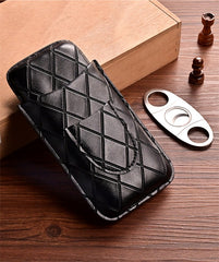 Black Diamond Leather Mens 3pcs Cigar Case With Cutter Leather Cigar Cases for Men
