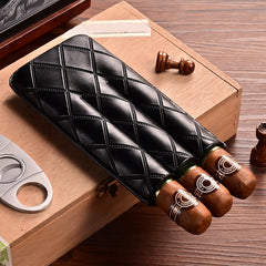 Diamond Leather Mens 3pcs Cigar Case With Cutter Leather Cigar Cases for Men