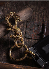 Dragon Brass Keyring Moto KeyChains Leather Brass Keyring with Bottle Opener Key Holders Key Chain Key Ring for Men