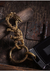 Dragon Brass Keyring Moto KeyChain Leather Brass Keyring with Bottle Opener Key Holders Key Chain Key Ring for Men