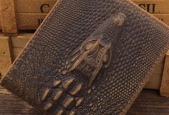 Dragon Genuine Leather Mens Wallet  Alligator Pattern Cool billfold Slim Bifold Wallet Card Wallet Purse for Mens