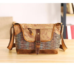 Country Style Canvas Leather Mens 14'' Womens Small Side Bag Courier Bag Messenger Bag for Men