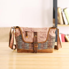 Country Style Canvas Leather Mens 14'' Womens Small Side Bag Courier Bag Messenger Bag for Men