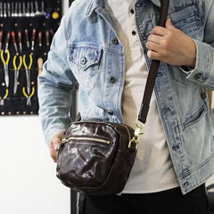 FASHION BROWN LEATHER MEN'S Small Side Bags MESSENGER BAG BLACK Black Courier Bag FOR MEN