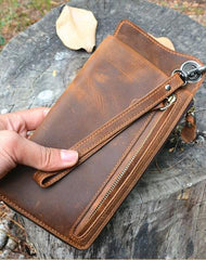 Cool Leather Mens Biker Wallet Long Wallet Bifold Chain Wallet For Men
