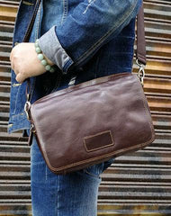Men Brown Leather Small Messenger Bag Cool Side Bag Shoulder Bag for men