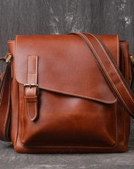 Leather Mens Vintage Brown Vertical Messenger Bag Small Shoulder Bag for Men