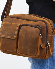 Cool Brown Leather Mens Small Messenger Bags Shoulder Bag Small CrossBody Bags For Men