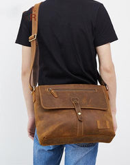 Vintage Leather Mens Brown Messenger Bag Shoulder Bag Side Bag For Men