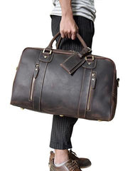 Vintage Leather Mens Large Overnight Bag Weekender Bag Vintage Travel Bagfor Men