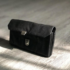 Vintage Black Leather Mens Womens Long Wallet Black Clutch Wallet Phone Wallet For Men