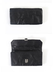 Vintage Black Leather Mens Womens Long Wallet Black Clutch Wallet Phone Wallet For Men