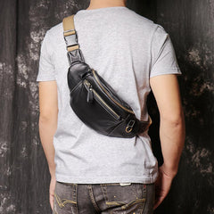 Best Black Leather Fanny Pack Men's Black Chest Bag Best Hip Bag Waist Bag For Men