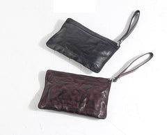 Fashion Leather Mens Clutch Cool Black Slim Wallet Zipper Clutch Wristlet Wallets for Men