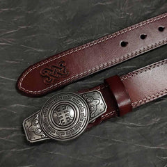 Fashion Red Brown Leather Metal Belt Motorcycle Belt Leather Biker Round Belt For Men