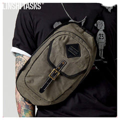 Fashion Waxed Canvas Mens Sling Bag Canvas Sling Pack Blue Canvas Sling Backpack for Men