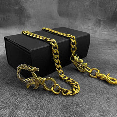 Cool Brass Mens Chinese Dragon Hooks 18‘’ Key Chain Long Pants Chain Wallet Chain Motorcycle Wallet Chain for Men