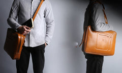 Fashion Brown PU Leather Casual Men's Messenger Bag Backpack Laptop Briefcase For Men