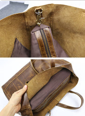 Vintage Brown Leather Men Womens Tote 15 inches Amber Brown Tote Bag Shoulder Tote Bag For Men