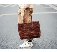 Vintage Brown Leather Men Womens Tote 15 inches Amber Brown Tote Bag Shoulder Tote Bag For Men